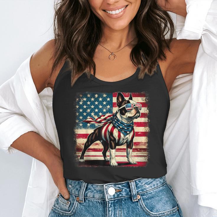 Boston Terrier Dog 4th Of July USA American Flag Patriotic Flowy Tank, funny gift