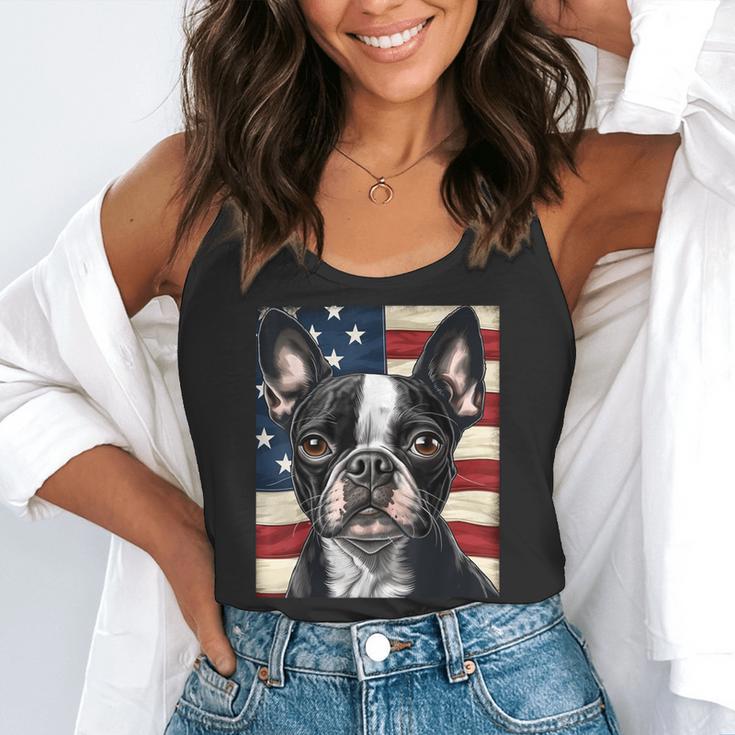 Boston Terrier Dog American Flag 4th Of July Patriotic Puppy Flowy Tank, funny gift
