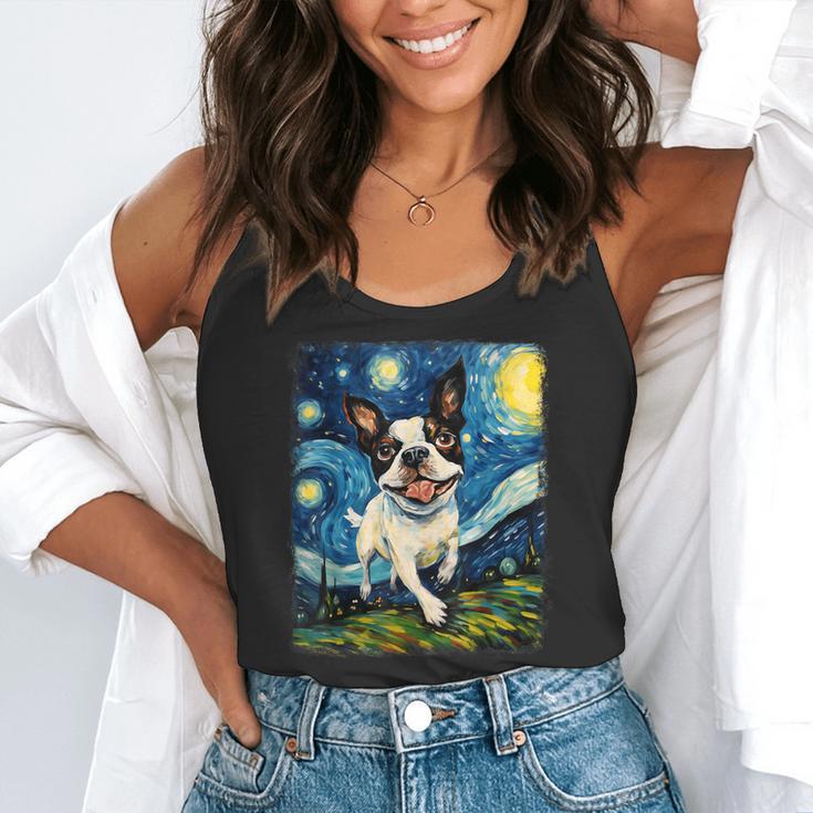 Boston Terrier Dog Starry Night Painting Flowy Tank, funny gift