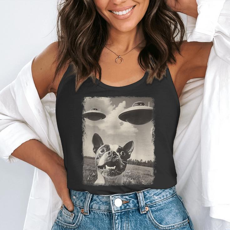 Boston Terrier Dog UFO Alien Extraterrestrial Selfie Flowy Tank, funny gift