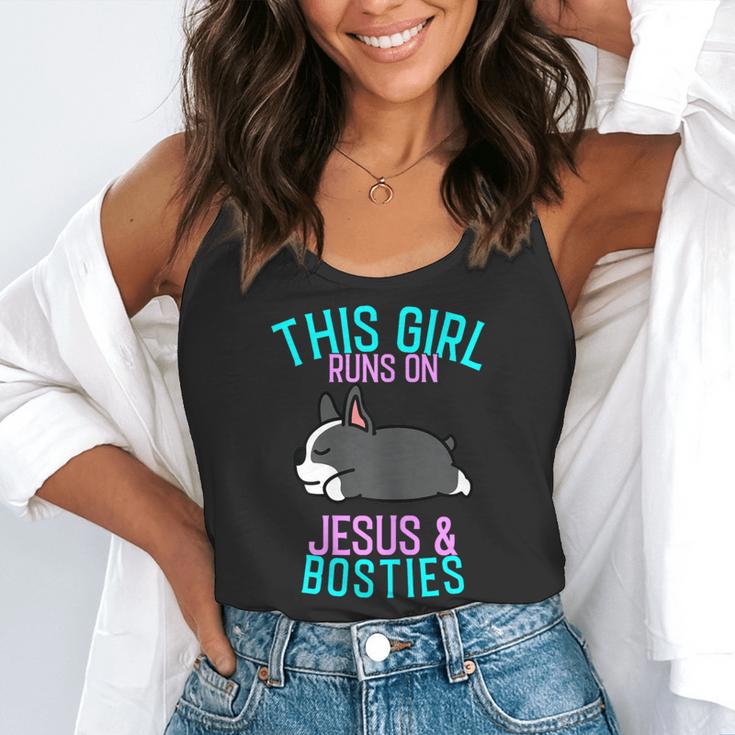 Boston Terrier This Girl Runs On Jesus And Boston Terriers Flowy Tank, funny gift