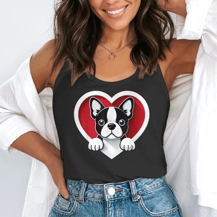Boston Terrier Heart Cute Puppy Lover Or Dog Owner Flowy Tank, funny gift