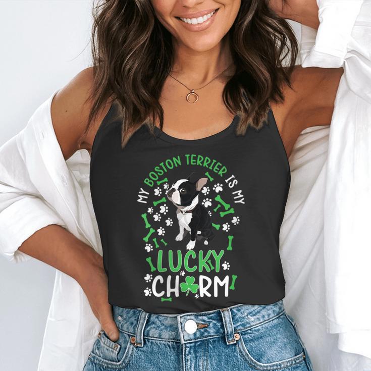 My Boston Terrier Is My Lucky Charm Paw Dog St Patrick's Day Flowy Tank, funny gift