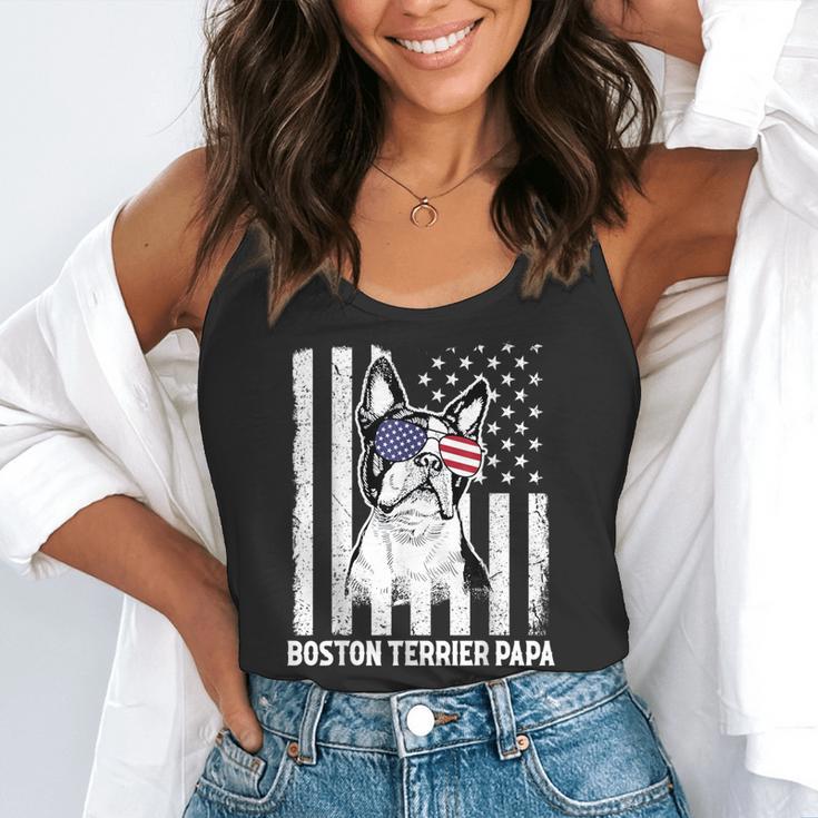 Boston Terrier Papa Cool Dog Lover USA American Flag Men Women Flowy Tank, funny gift