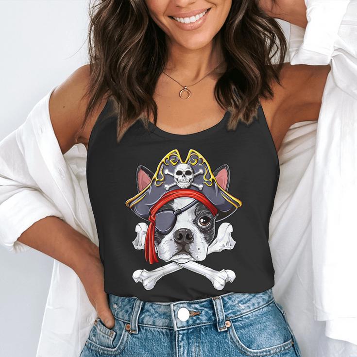 Boston Terrier Pirate T Shirt Jolly Roger Crossbones Skull Flowy Tank, funny gift
