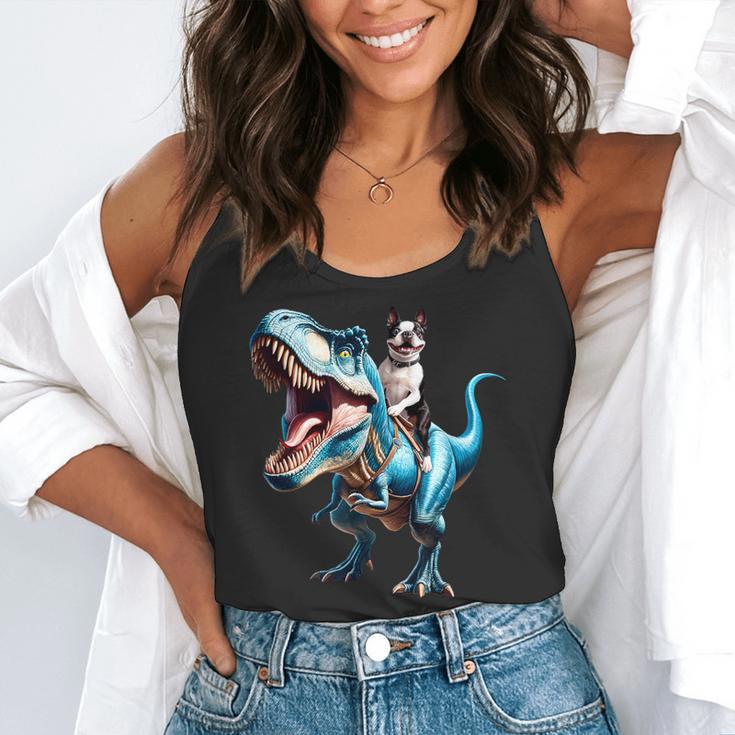 Boston Terrier Riding T-Rex Dinosaur Dog Lover Flowy Tank, funny gift