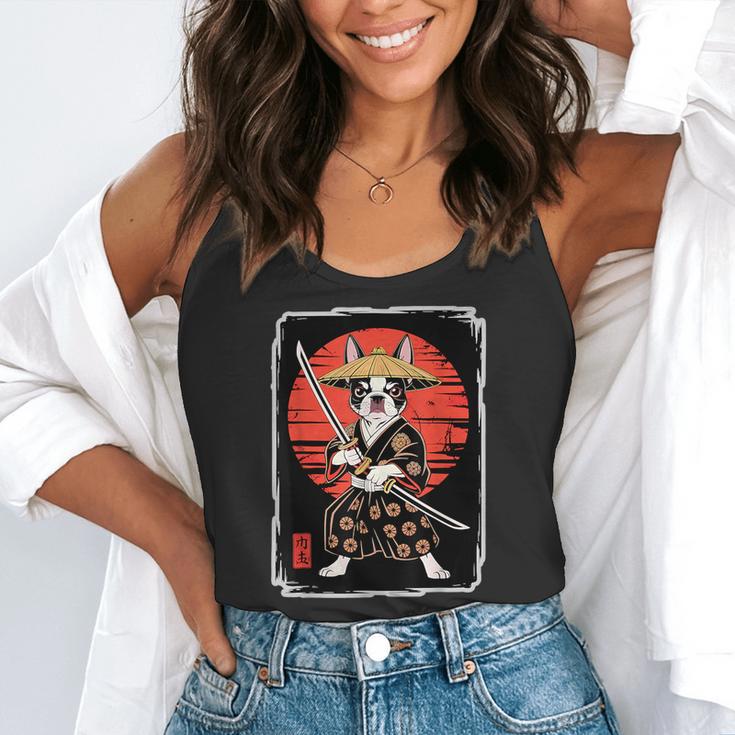 Boston Terrier Samurai Ninja Vintage Anime Japanese Ukiyo-e Flowy Tank, funny gift