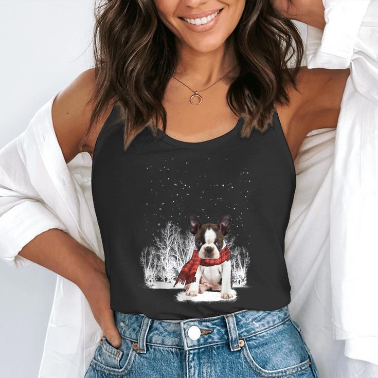 Boston Terrier In The Snow Merry Christmas Winter Flowy Tank, funny gift