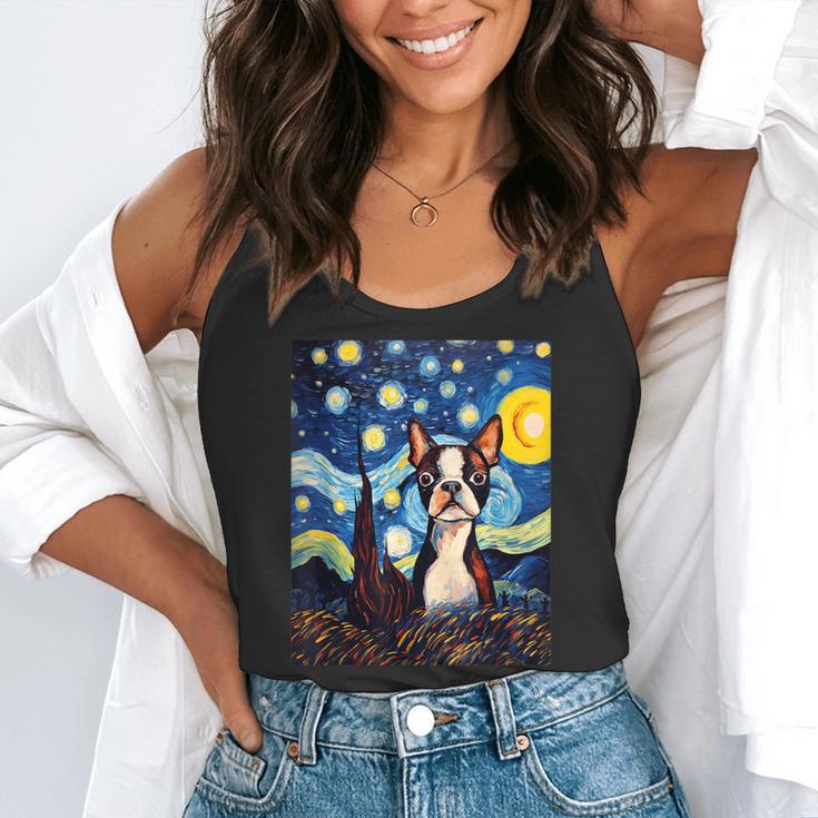 Boston Terrier Starry Night Van Gogh Art Flowy Tank, funny gift