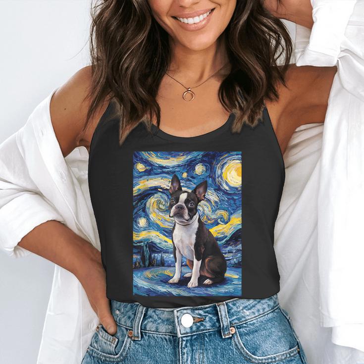 Boston Terrier Van Gogh Starry Night Flowy Tank, funny gift