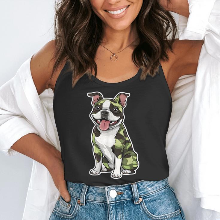 Camo Boston Terrier Pet Owner Camouflage Dog Lover Flowy Tank, funny gift