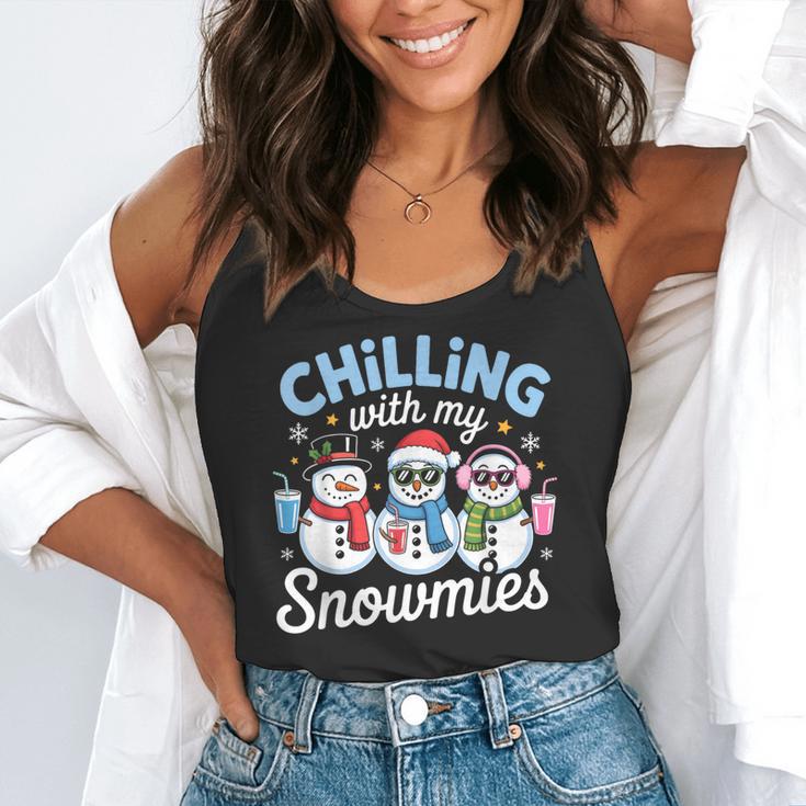 Chillin With My Snowmie Women Christmas Snowman Teacher Snow Flowy Tank, funny gift
