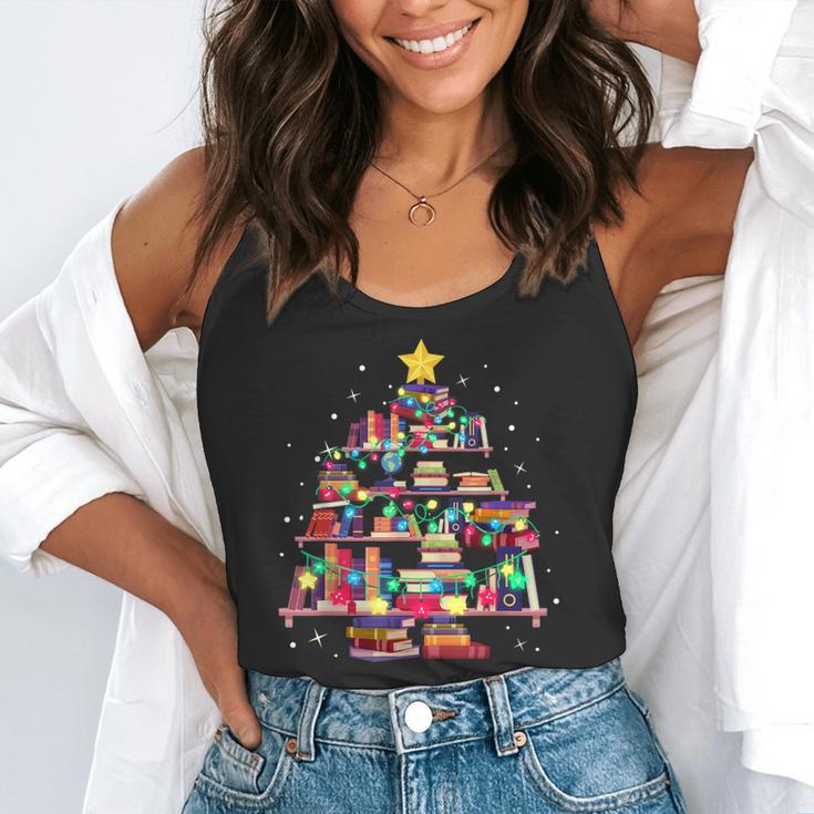 Christmas Library Tree Love Reading Books Nerd Teacher Flowy Tank, funny gift
