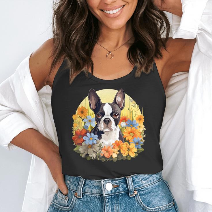 Cute Boston Terrier Spring Flower Garden Colorful Puppy Dog Flowy Tank, funny gift