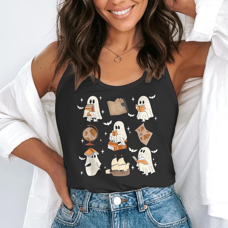 Cute Ghosts Reading Book Bookworm Halloween History Teacher Flowy Tank, funny gift Cute Ghosts Reading Book Bookworm Halloween History Teacher Flowy Tank, funny gift