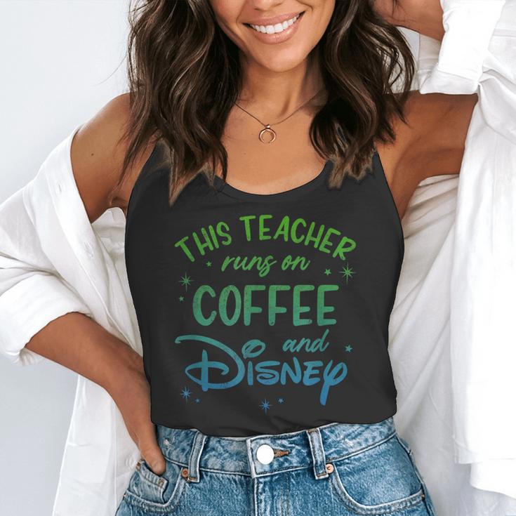 Disney This Teacher Runs On Coffee And Disney Gradient Logo Flowy Tank, funny gift