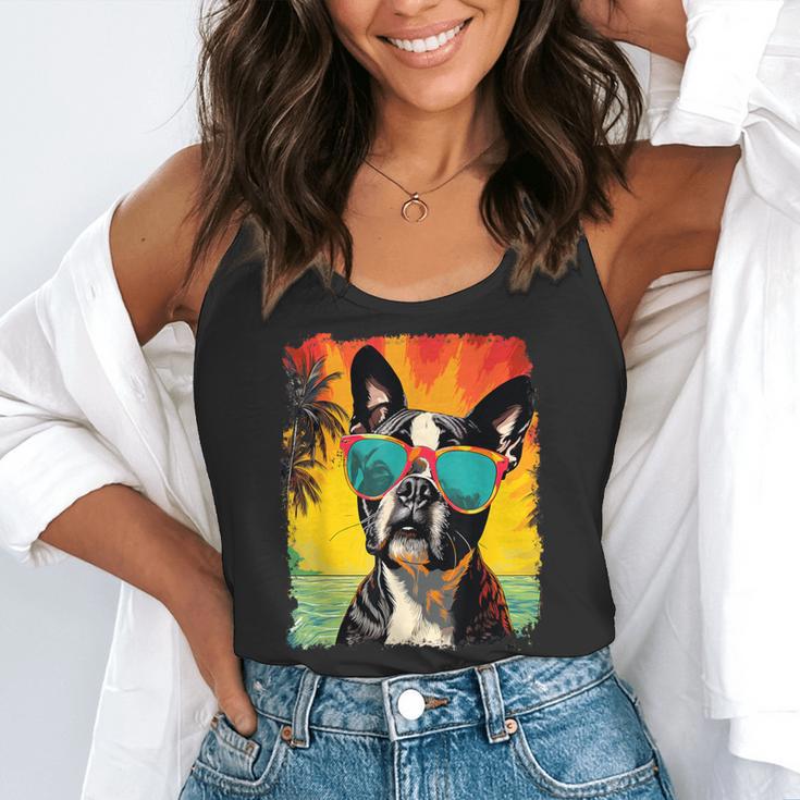 Dog Boston Terrier Hawaiian Flowy Tank, funny gift
