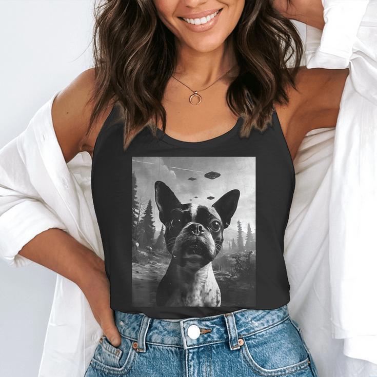 Dog Mom Dad Alien Selfie Boston Terrier UFO For Men Women Flowy Tank, funny gift