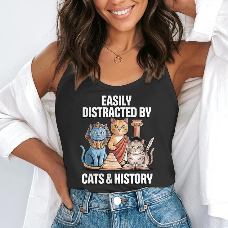 Easily Distracted By Cats & History Teacher Women Men Flowy Tank, funny gift