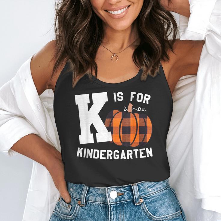 Fall Kindergarten Teacher K Is For Buffalo Plaid Pumpkin Flowy Tank, funny gift Fall Kindergarten Teacher K Is For Buffalo Plaid Pumpkin Flowy Tank, funny gift