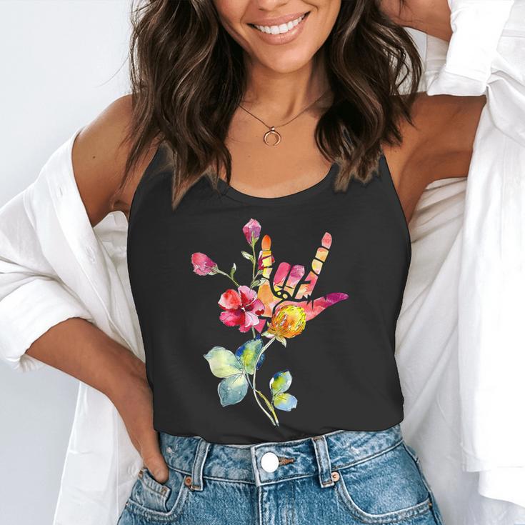 Flower American Sign Language ASL Teacher Teaching Deaf Flowy Tank, funny gift