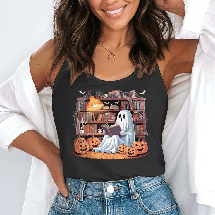 Ghost Book Reading Halloween Books Lover Teacher Flowy Tank, funny gift