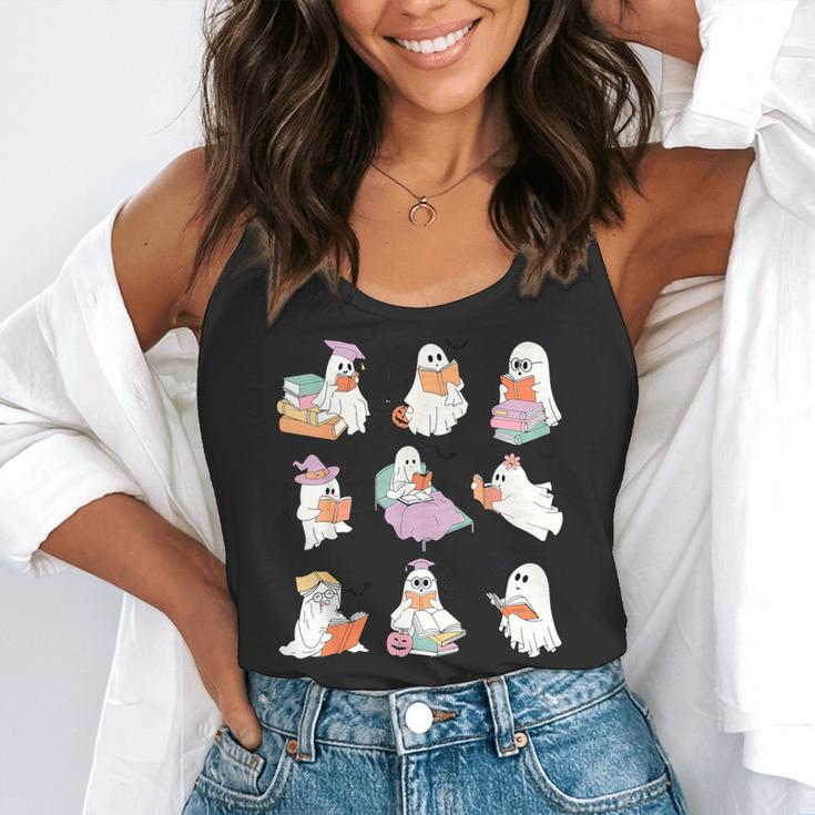 Ghost Book Reading Halloween Books Lover Teacher Kids Flowy Tank, funny gift