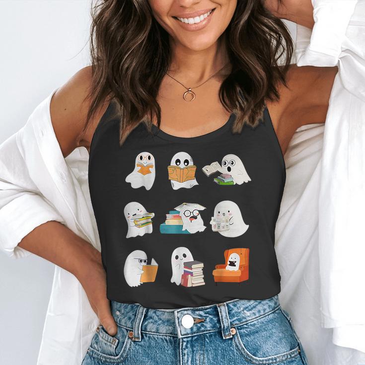 Ghost Reading Teacher Halloween Librarian Book Lover School Flowy Tank, funny gift