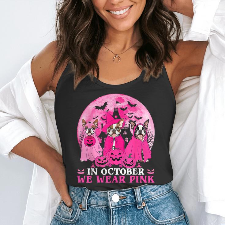 Ghost And Witch Boston Terrier Dog In October We Wear Pink Flowy Tank, funny gift
