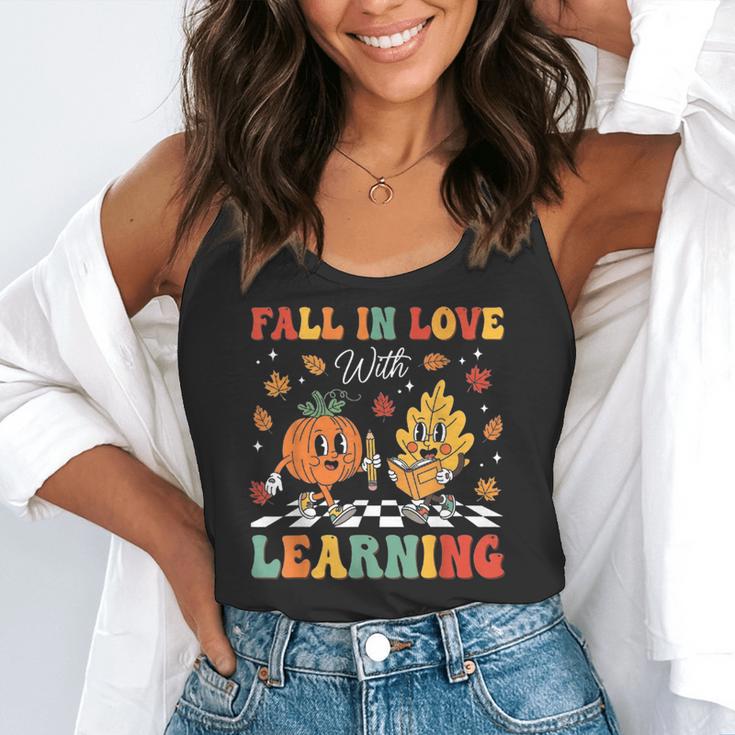 Groovy Fall In Love With Learning Autumn Pumpkin Teacher Flowy Tank, funny gift Groovy Fall In Love With Learning Autumn Pumpkin Teacher Flowy Tank, funny gift