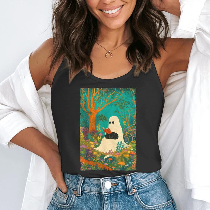 Groovy Ghost Reading Book Cat Halloween Ghost Teacher Flowy Tank, funny gift Groovy Ghost Reading Book Cat Halloween Ghost Teacher Flowy Tank, funny gift