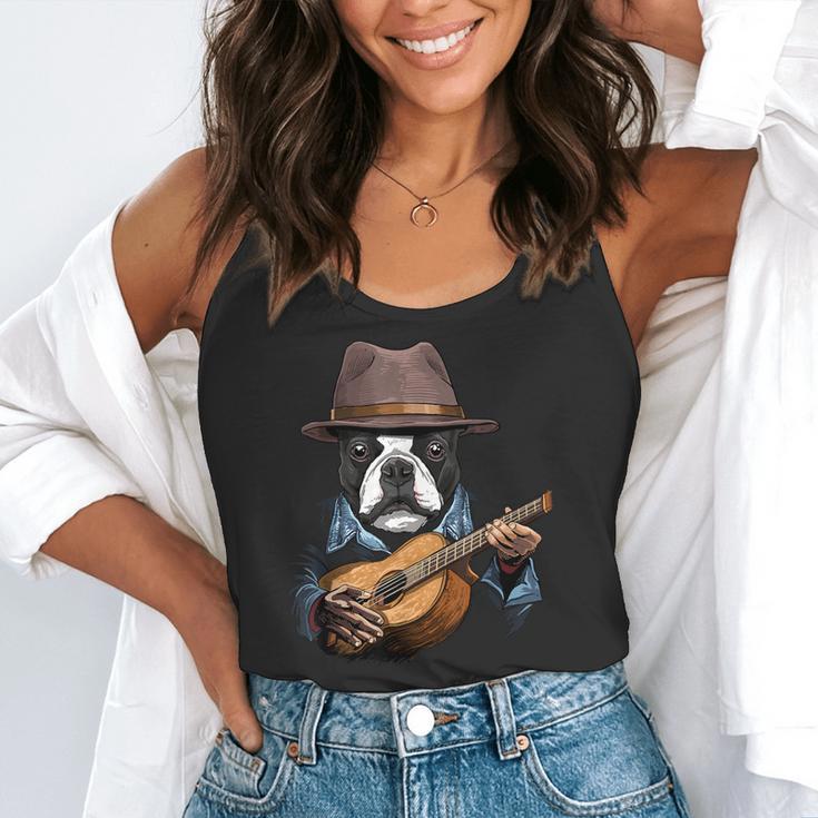 Guitar Shirt Boston Terrier Dog Playing Acoustic Guitar Flowy Tank, funny gift