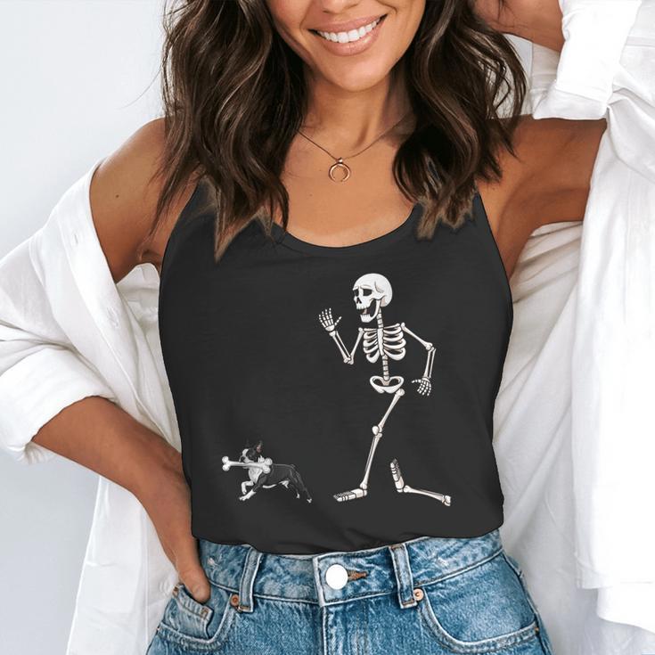 Halloween Boston Terrier And Skeleton Flowy Tank, funny gift