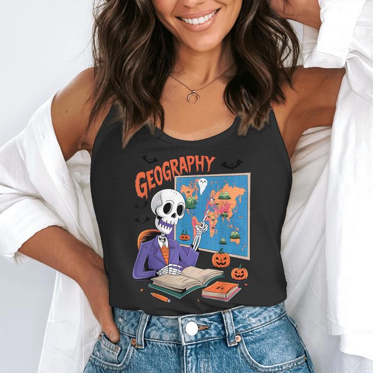 Halloween Skeleton Geography Teacher Pumpkin Bats Classroom Flowy Tank, funny gift Halloween Skeleton Geography Teacher Pumpkin Bats Classroom Flowy Tank, funny gift