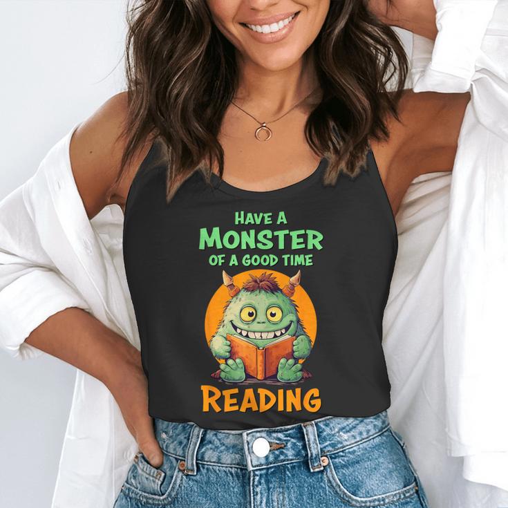 Halloween Teacher Librarian Monster Reading Books Men Women Kids Flowy Tank, funny gift