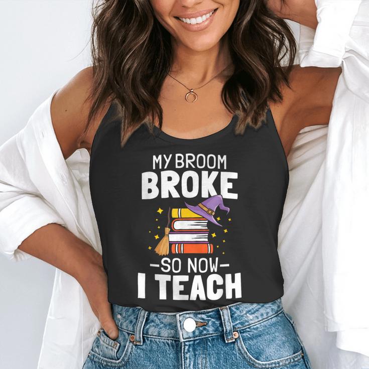 Halloween Teacher Tee My Broom Broke So Now I Teach Flowy Tank, funny gift