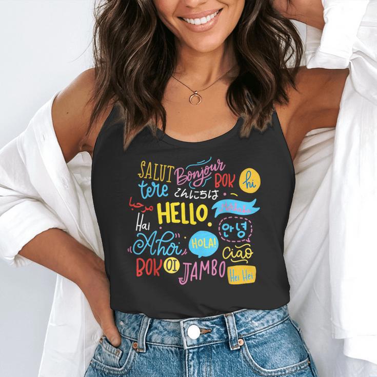 Hello Word In Different Languages Travel And Teacher Lover Flowy Tank, funny gift
