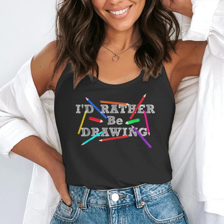 I'd Rather Be Drawing Artist Art Teacher Sketching Lover For Men Women Girls Kids Flowy Tank, funny gift