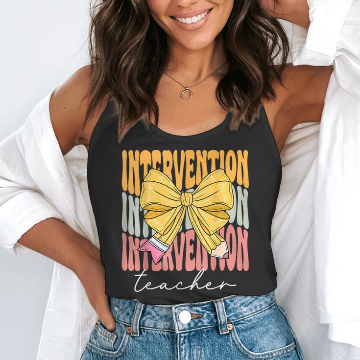 Interventionist Teacher Groovy Coquette Bow Back To School Flowy Tank, funny gift Interventionist Teacher Groovy Coquette Bow Back To School Flowy Tank, funny gift