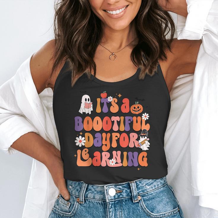 It's A Bootiful Day For Learning Cute Teacher Halloween Flowy Tank, funny gift