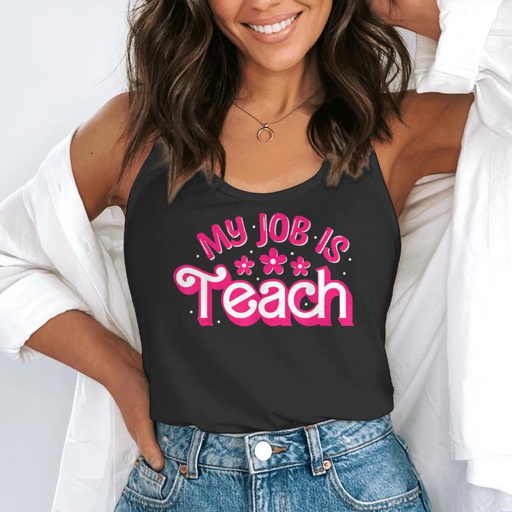My Job Is Teach Pink Retro Female Teacher Life Women Flowy Tank, funny gift My Job Is Teach Pink Retro Female Teacher Life Women Flowy Tank, funny gift
