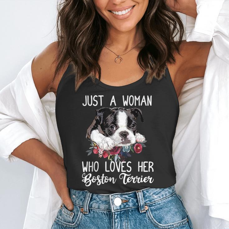 Just a Woman Who Loves Her Boston Terrier Cute Dog Mom Flowy Tank, funny gift