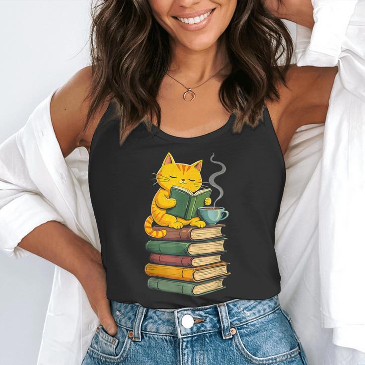 Kawaii Cats Lover Coffee Books Teacher Librarian Cat Flowy Tank, funny gift Kawaii Cats Lover Coffee Books Teacher Librarian Cat Flowy Tank, funny gift
