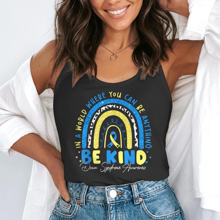 Be Kind Rainbow Down Syndrome Awareness Teacher Blue Yellow Flowy Tank, funny gift