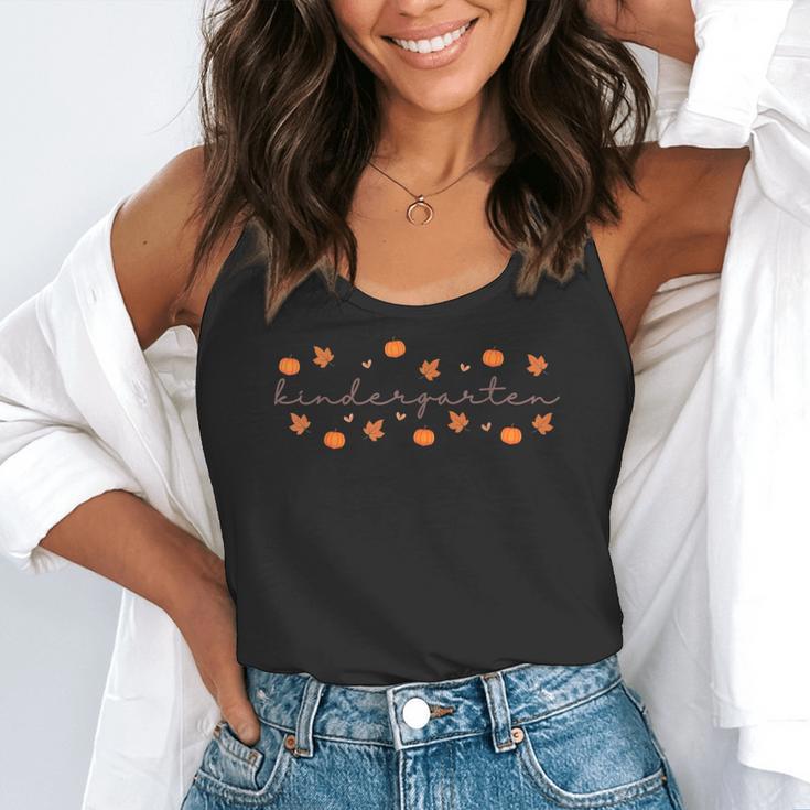 Kindergarten Teacher Pumpkin Autumn Leaves Kinder Team Fall Flowy Tank, funny gift