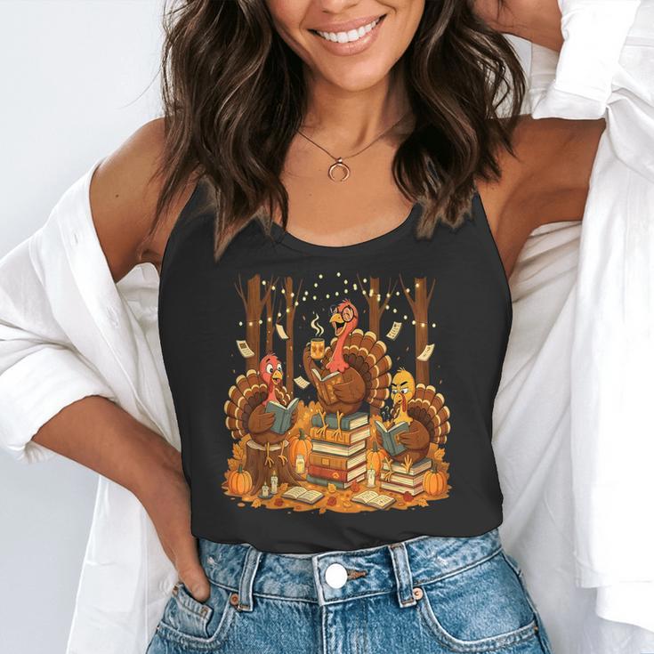 Librarian Turkey Reading Book Fall Thanksgiving Teacher Flowy Tank, funny gift Librarian Turkey Reading Book Fall Thanksgiving Teacher Flowy Tank, funny gift