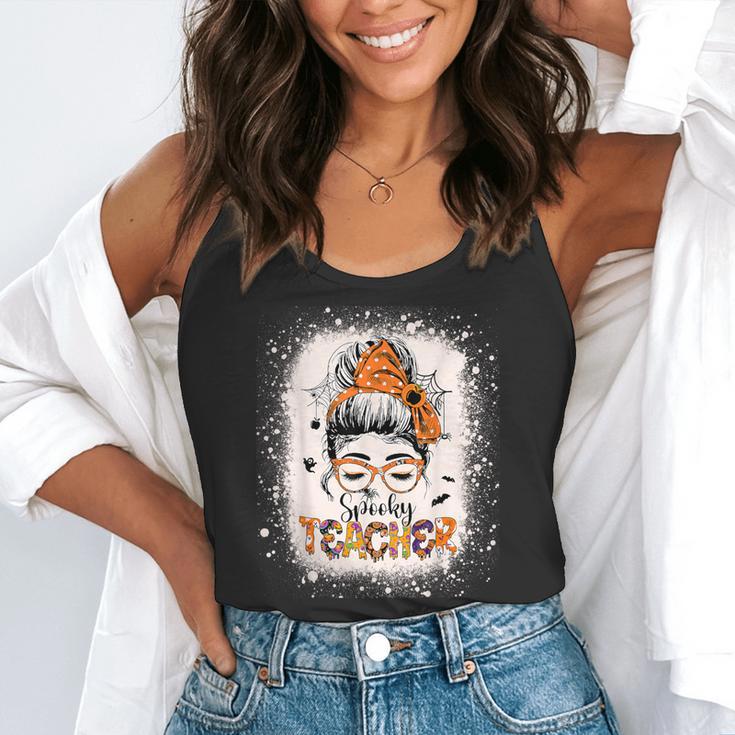Messy Bun Spooky Teacher Bleached Halloween Teachers Flowy Tank, funny gift