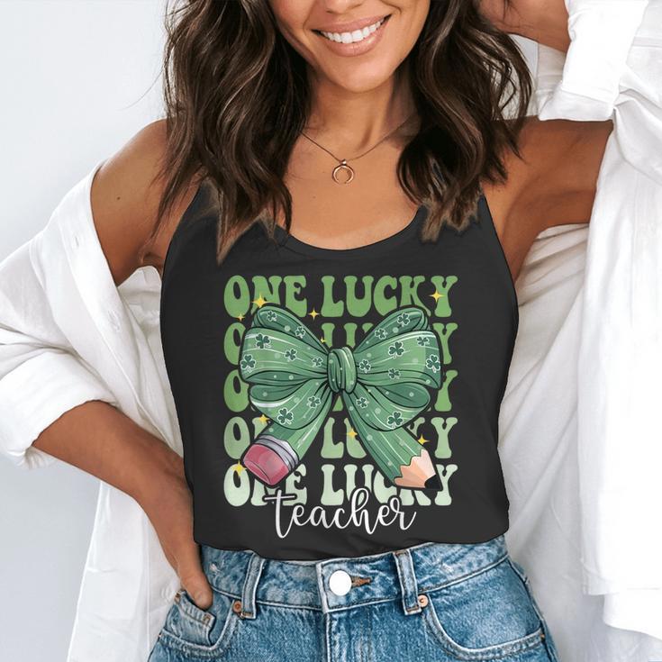 One Lucky Teacher Coquette Bow St Patricks Day Teacher Flowy Tank, funny gift