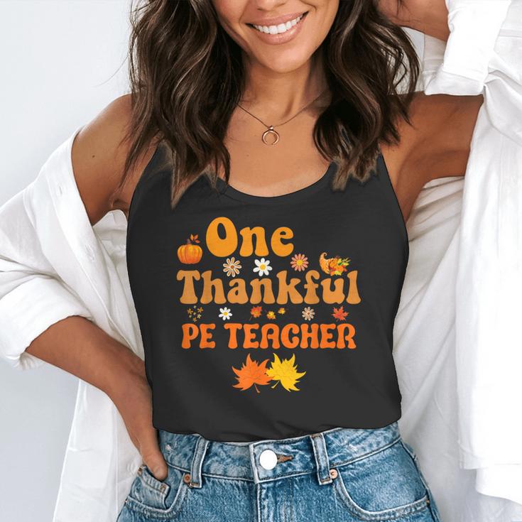 One Thankful PE Teacher Thanksgiving Fall Autumn Groovy Flowy Tank, funny gift