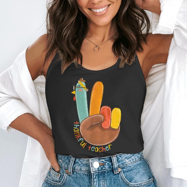 One Thankful Teacher Thanksgiving Turkey Peace Hand Sign Flowy Tank, funny gift One Thankful Teacher Thanksgiving Turkey Peace Hand Sign Flowy Tank, funny gift